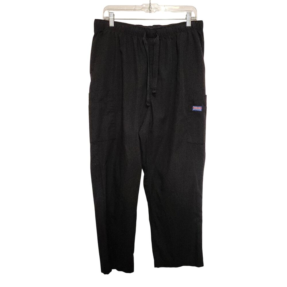 Cherokee Workwear Black Elastic Waist Pull On Drawstring Cargo Scrub Pants Large